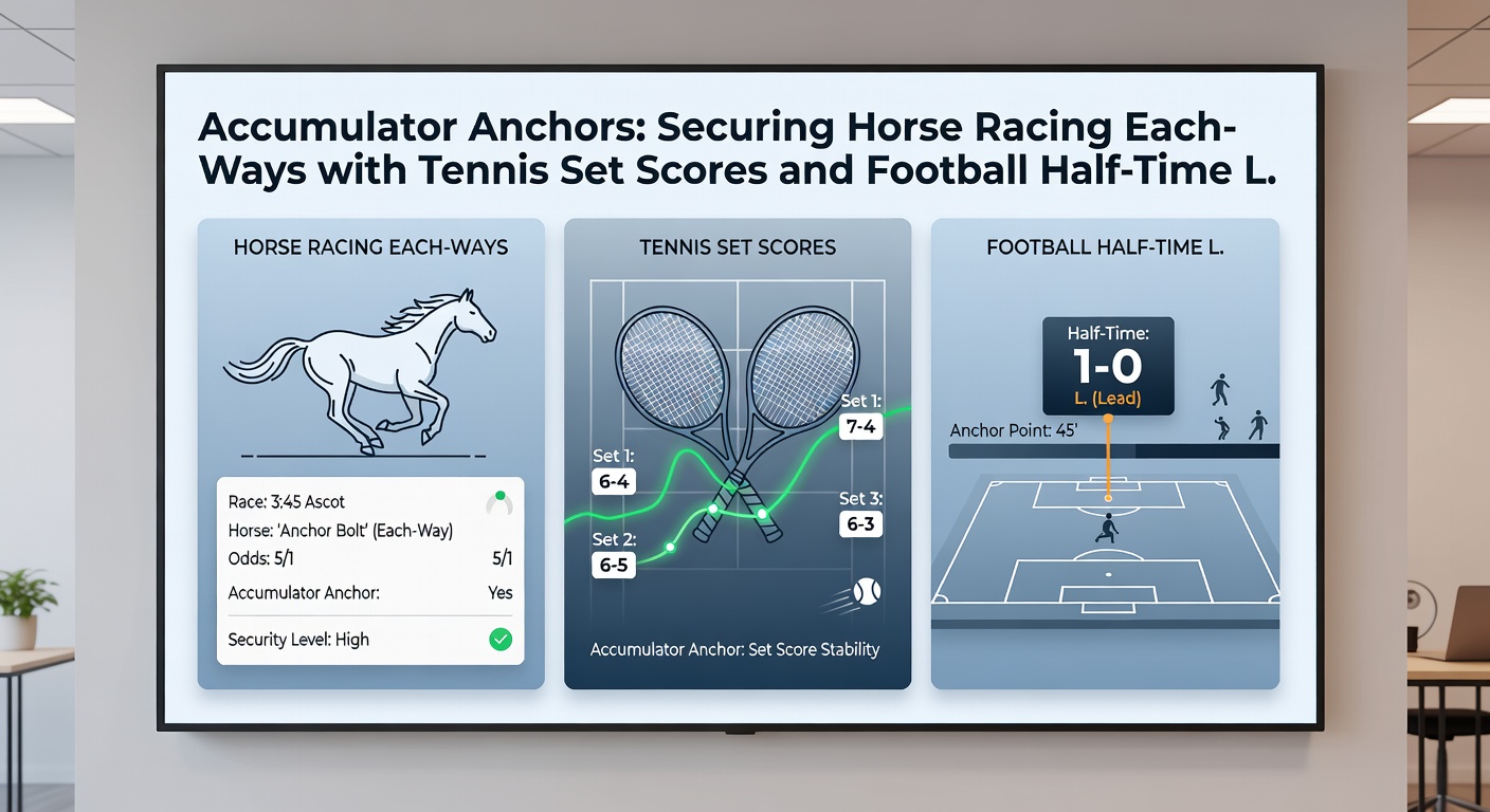 Tennis player celebrating a set win with scoreboard showing 2-0 lead, overlaid on football halftime stats and horse racing form guide