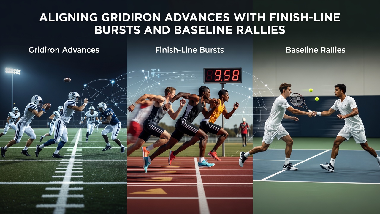 Training session showing integrated drills linking football routes, sprint finishes, and tennis movement patterns