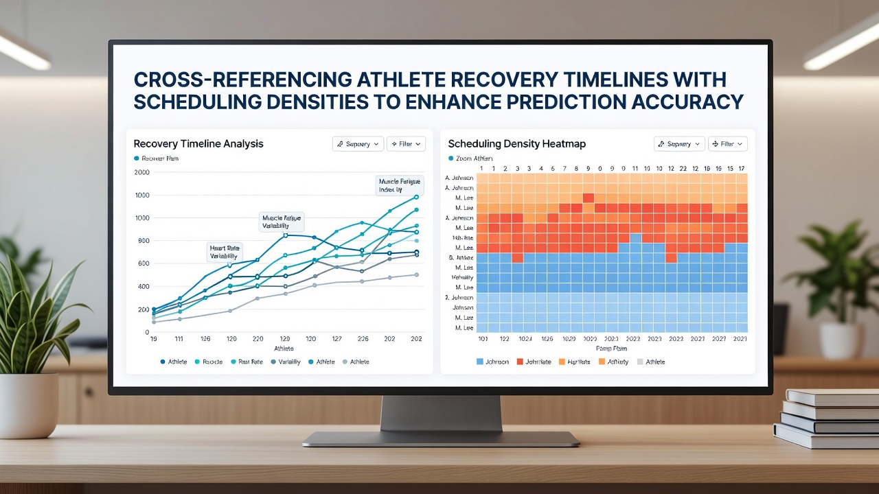 Sports analysts examining recovery graphs and fixture calendars on multiple screens