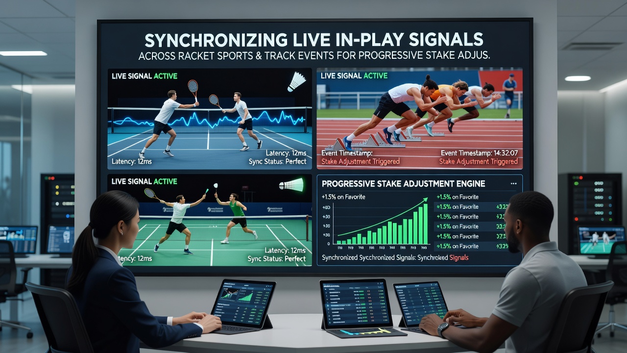 Dashboard view showing real-time synchronization of tennis point data and track sectional timings for stake recalibration